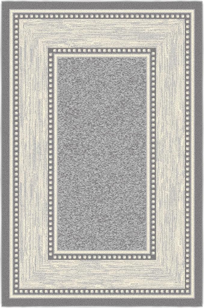 Ottomanson 3'3" x 5' Rugs for Living Room Border Area Rug for Bedroom - Non Slip Durable Large Floor Carpet for High Traffic Areas - Indoor Rug for Dining Room Kitchen Kids Playroom, Light Gray