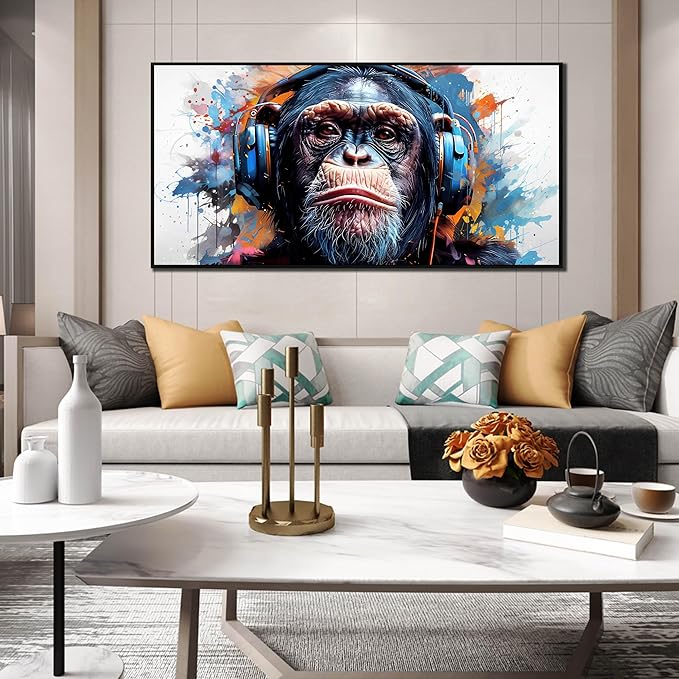 ZHAOSHOP Monkey Art Wall Decor for Living Room - Graffiti Poster Wall Decor for Office - Black Framed Wall Art Ready to Hang Size 29" x 59"