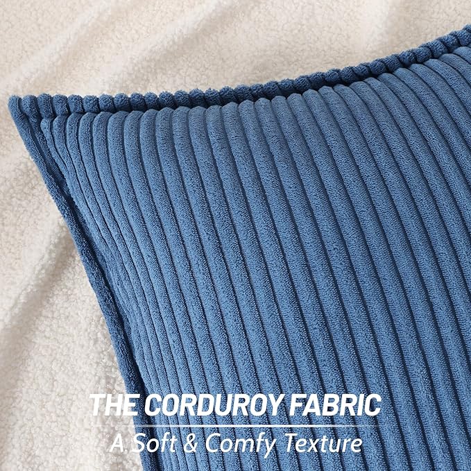 Mecatny Corduroy Throw Pillow Covers 22x22 Set of 2, Neutral Decorative Soft Boho Couch Pillow Covers with Broadside for Sofa Living Room, Navy