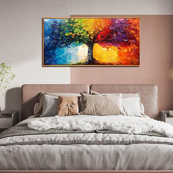 Colorful Tree Artwork for Living Room - Modern Prints Wall Art for Office - Framed Canvas Wall Art Size 24" x 48"