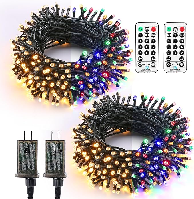 Brizled Christmas Tree Lights, 2 Pack 65.67ft 200 LED Color Changing Christmas String Lights with Remote, 11 Modes Warm White & Multicolor Xmas Light Connectable Light String for Xmas Tree Home Party
