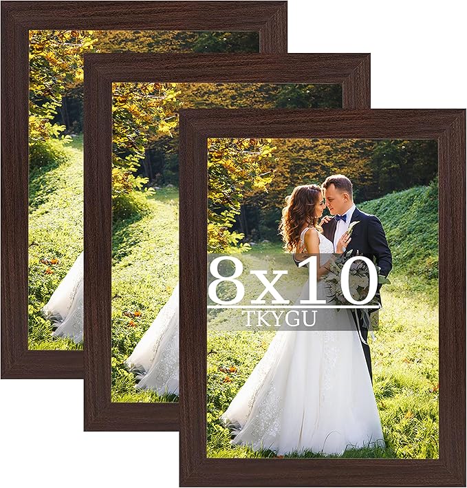 8x10 Frames Brown Set of 3, Natural Wooden 10x8in Picture Frames, Modern Frames 8 x 10inch Gallery Photo Pic Frame with Real Glass, Art Frame,Wall Tabletop Display Best Gift