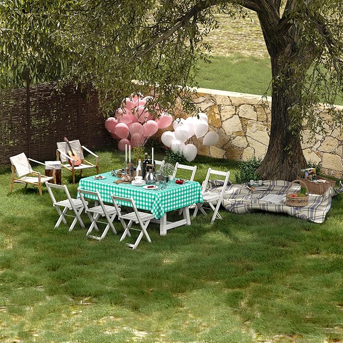 misaya Rectangle Waterproof Vinyl Table Cloth, Buffalo Flannel Backed Tablecloth, Wipeable Plastic Table Cover for Dinner, Kitchen, Outdoor (60" x 102", Green and White)