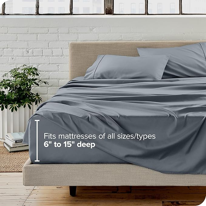 Bare Home Split Head Flex King Sheet Set - 1800 Ultra-Soft Microfiber Bed Sheets - Double Brushed - Deep Pockets - Easy Fit - 4 Piece Set - FlexTop Bedding Sheets (Split Head Flex King, Steel Blue)