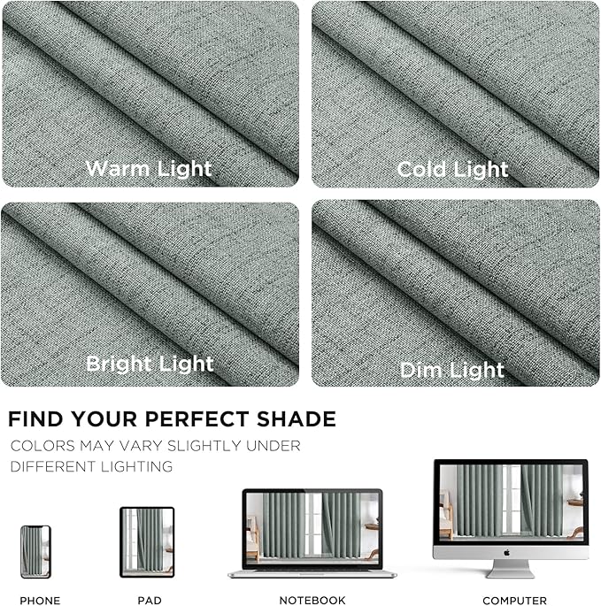 Joydeco Blackout Curtains for Bedroom - 100% Light Blocking 2 Panels Sage Green Drapes 70"W x 108"L, Thermal Insulated Room Darkening Curtains, Linen Textured for Living Room, Rod Pocket & Back Tabs