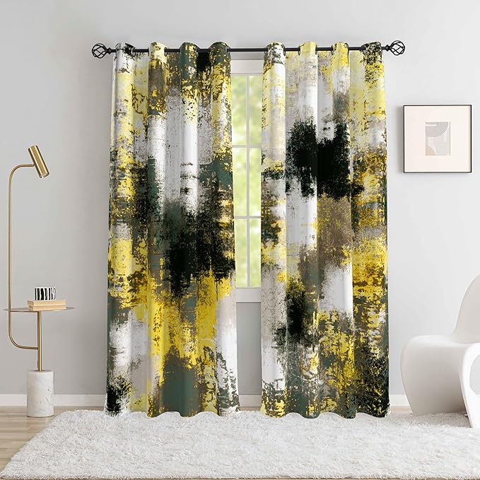 Asuexpect Abstract Curtains 2 Panels Abstract Rust Curtain Room Darkening Grommet Window Treatments Modern Decorative for Bedroom Living Room, 52x63 Inches, Black Yellow