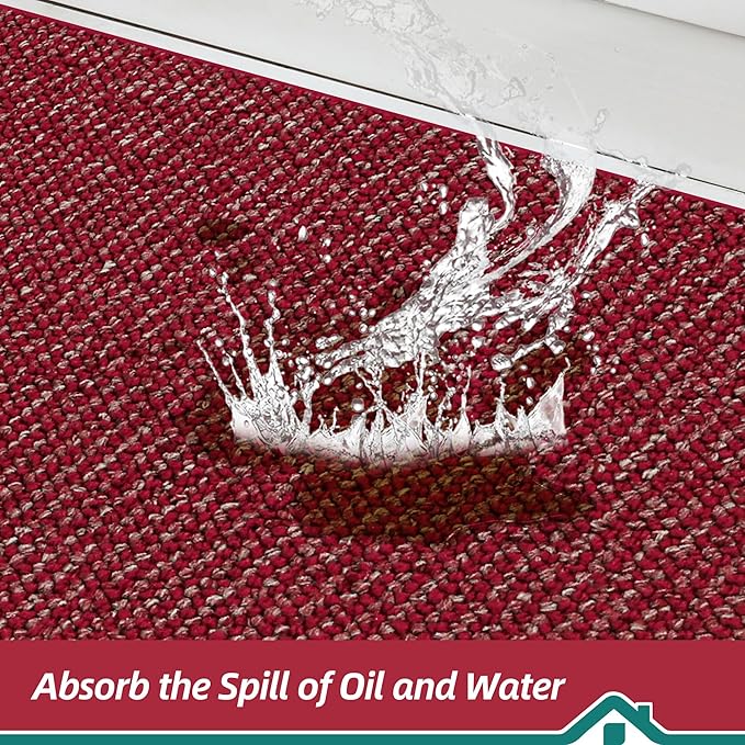 BEQHAUSE Kitchen Rugs and Mats 2PCS, Non-Slip Kitchen Mats for Floor, Absorbent and Stain Resistant Kitchen Runner, Machine Washable Rugs for Kitchen, Laundry & Sink, 24"x36"+24"x60", Red