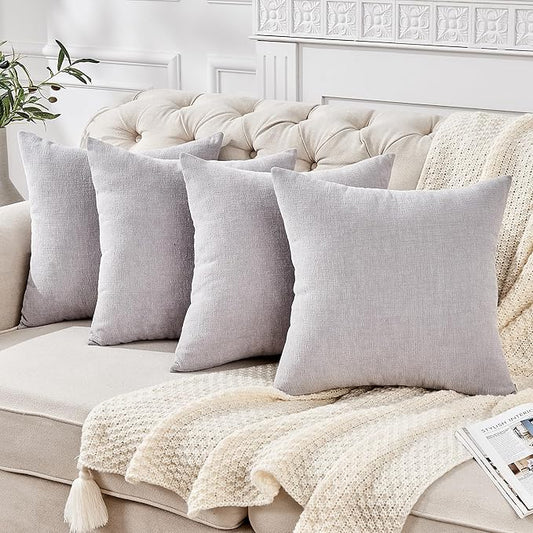 GAWAMAY Decorative Square Throw Pillow Covers 18"x18" Inch Set of 4, Super Soft Chenille Pillows Farmhouse Fall Pillowcase for Living Room Bedroom Sofa Couch Cushion Cover Light Grey 45x45cm