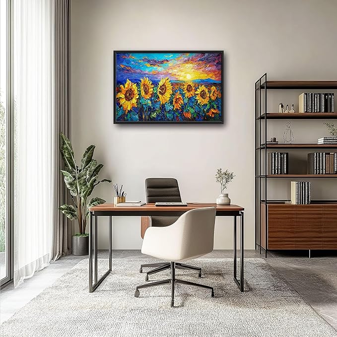 Sunflower Large Wall Art for Living Room Framed, Floral Wall Decor Pictures, Sunflower Field Landscape Canvas Print Painting, Aesthetic Artwork Bedroom Office Home Decor 36"x24"