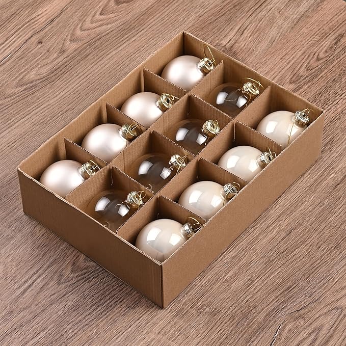 Champagne Glass Christmas Ball Ornaments for Tree, 2.36” Christmas Hanging Ornaments Set of 12 Xmas Baubles for Holiday Party Xmas Tree Decorations Gifts