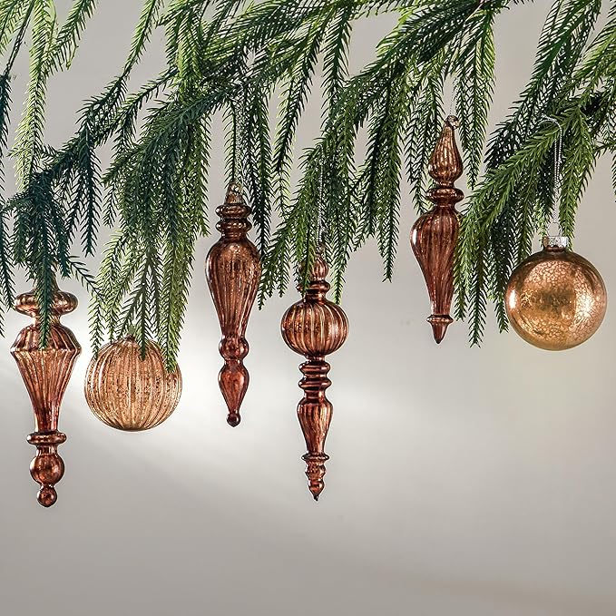 DN DECONATION Mercury Glass Christmas Ornaments, 10pcs Vintage Brown Glass Hanging Balls Finial with Different Shapes for Xmas Tree Decor,Luxury Christmas Baubles for Neutral Holiday Winter Decoration