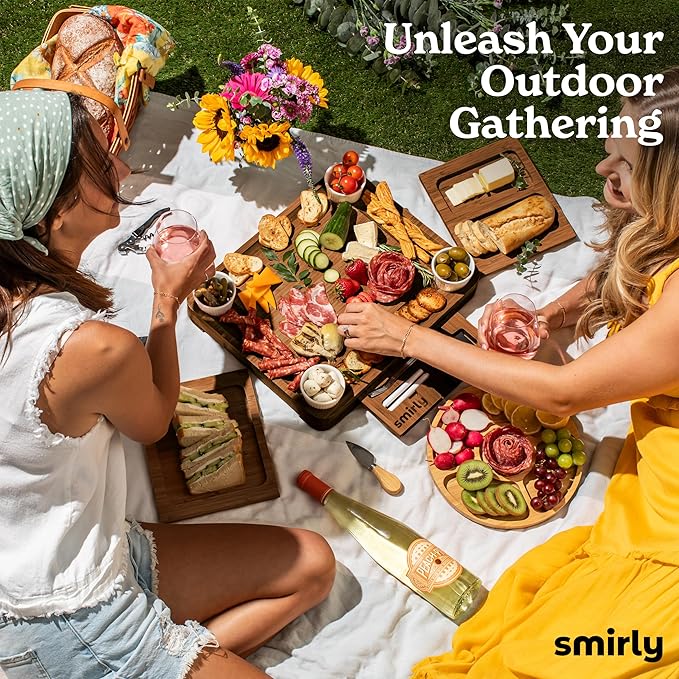 SMIRLY Charcuterie Boards Set - Large Bamboo Cheese Board Set - House Warming Gifts New Home, Wedding Gift for Couple, Bridal Shower Gift, Birthday Gifts for Women