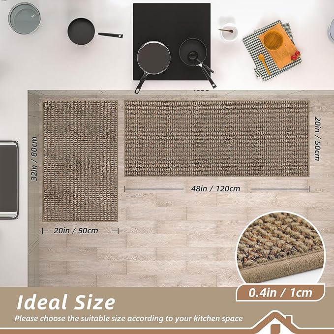 BEQHAUSE Kitchen Rugs and Mats 2PCS, Non-Slip Kitchen Mats for Floor, Absorbent and Stain Resistant Kitchen Runner, Machine Washable Rugs for Kitchen, Laundry & Sink, 20"x32"+20"x48", Taupe