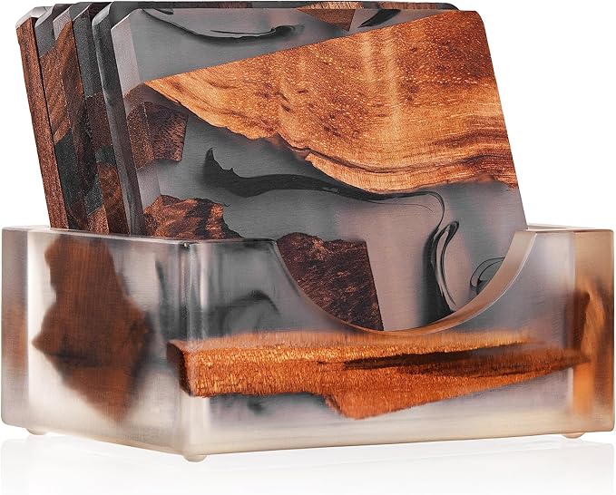 Walnut Coasters Set, Modern Coasters with Holder