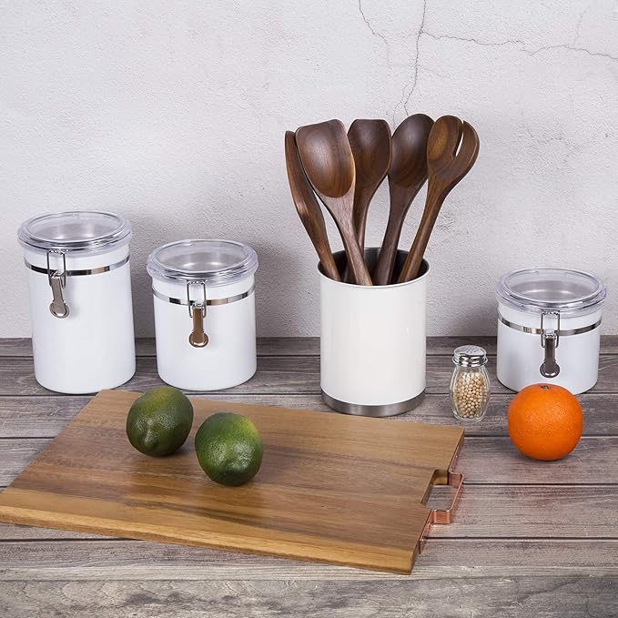 Creative Home Stainless Steel Utensil Holder– 6.3" Large Cooking Tool Organizer for Kitchen Decor and Countertop Storage, Stable Anti-Tip Design, Durable Powder-Coated Finish, White