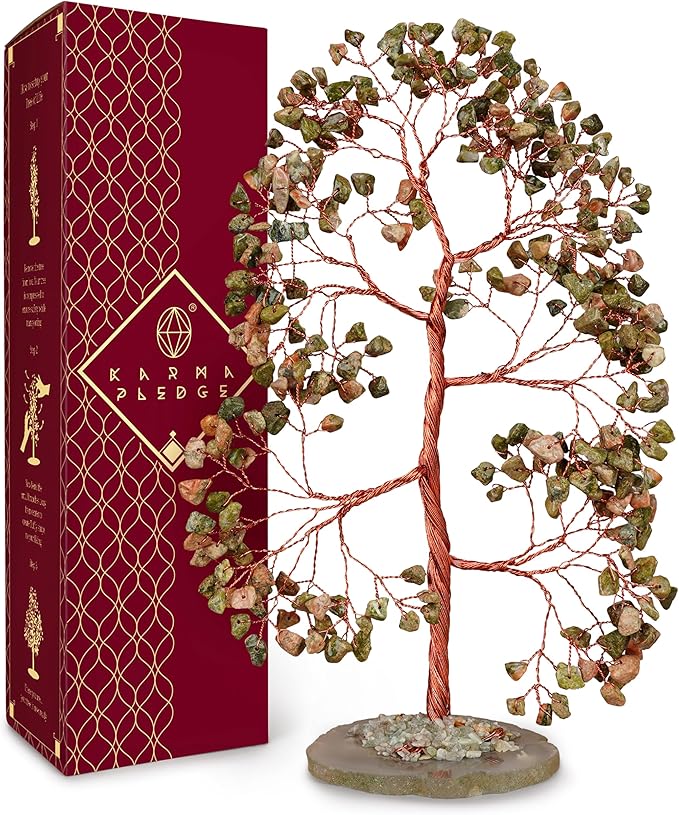 Crystal Trees for Home and Office Decoration, Unakite Chakra Healing Crystals Feng Shui Handmade Trees for Positive Energy, Money, Good Luck, Christmas Decor, Birthday Gifts for Women, Mom