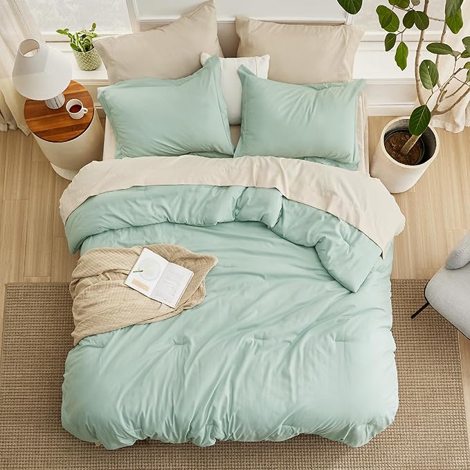 Bedsure California King Comforter Set Sage Green, 7 Pieces Soft Comforter for Cal King Size Bed with Sheets, Pillowcases & Shams, All Season Boho California King Size Bed in a Bag