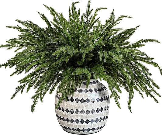 30 Pcs Christmas Norfolk Pine Branches, 19" Extra Length Fake Greenery Norfolk Pine Stems Sprigs, Artificial Xmas Branches Plants Pines Needles for DIY Craft Garland Home Garden Decor