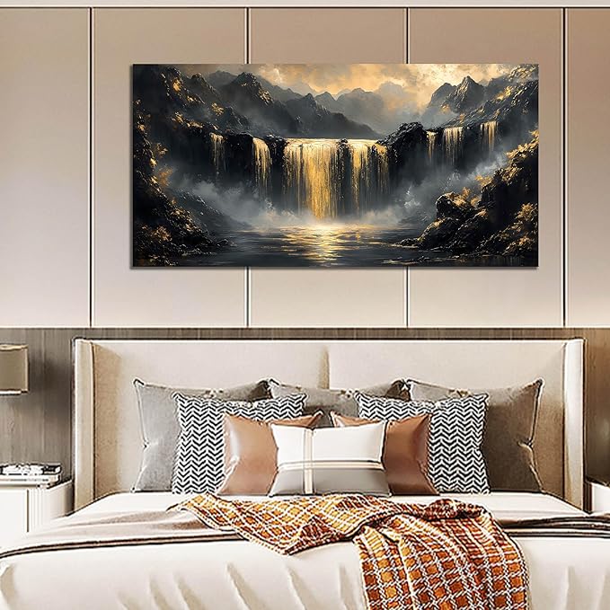 Waterfall Wall Art for Living Room Large Size - Mountain Canvas Wall Art for Office - Modern Art Wall Decor for Bedroom Size 29" x 59"