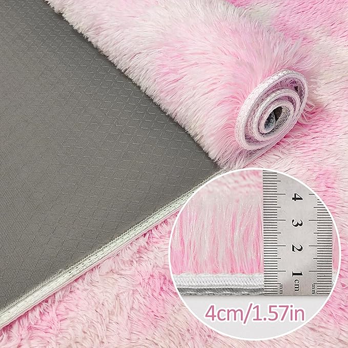 Small Area Rug for Bedroom 3x5ft Mini Tie-Dye Pink Fluffy Rug Mat Bedside Throw Rug for Kids Room Boys Teens Nursery Baby Dorm Living Room Home Decor Aesthetic Carpets for Modern Floor Rug