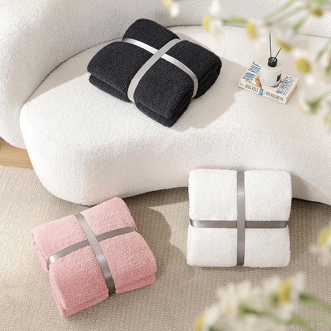 JOOJA Knit Twin Size Bed Blanket Super Soft Warm Blanket for Bed Lightweight Cozy Plush Fuzzy Blanket for Couch Sofa 60x80 Inches Pink