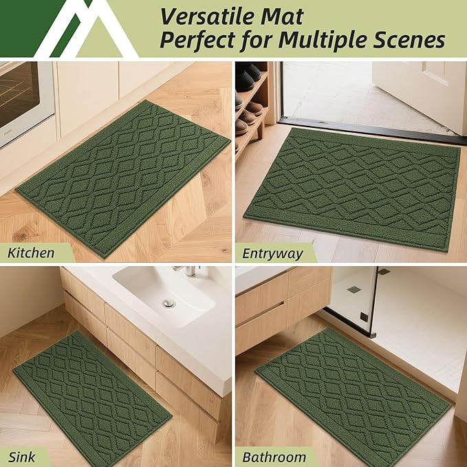 COSY HOMEER-Kitchen-Rugs-and-Mats 20"x30" Non Slip Kitchen Mats for Floor Absorbent Kitchen Rug Washable Kitchen Standing Floor Mat for Sink Mat,Throw Rug,Entry,Laundry,Green