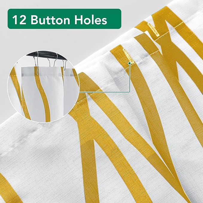 Biscaynebay Extra Long Textured Fabric Shower Curtain 72 Inch by 72 Inch, Gold Printed Striped Linen Modern Hotel Luxury Quality Cloth Bathroom Curtains Machine Washable