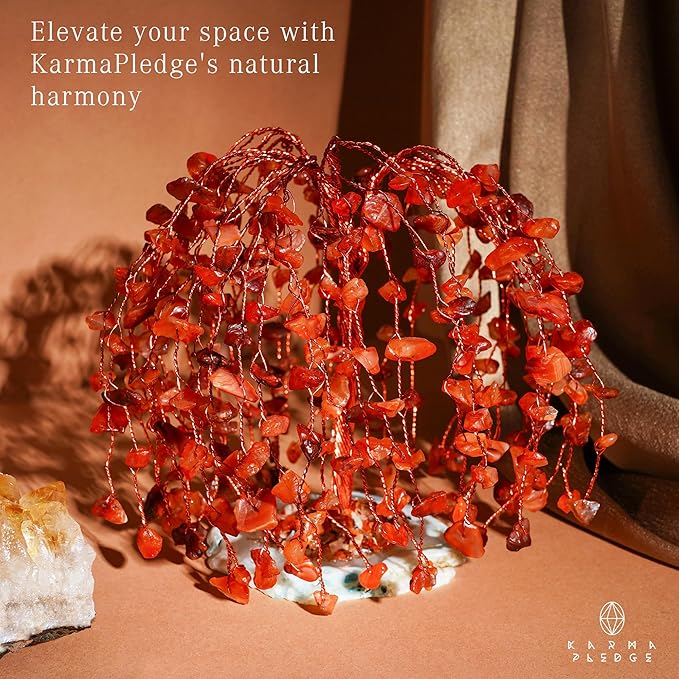 Carnelian Crystal Tree of Life Chakra Healing, Home and Office Desk Decor, Feng Shui Bonsai Trees for Postive Energy, Money, Good Luck, Christmas Decor, Spiritual Birthday Gifts for Women, Mom