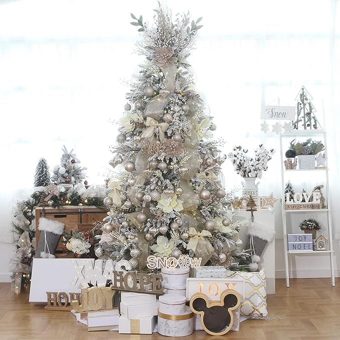 Sea Team 41Pcs Christmas Baubles Set Shatterproof Plastic Christmas Baubles with Strings Hanging Decorations for Christmas Tree Party Wedding Medium (Champagne, 60mm)