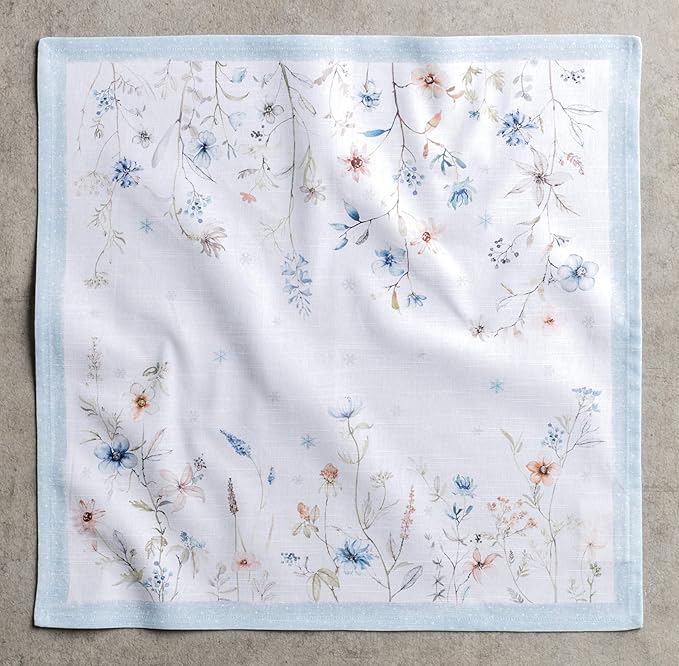 Maison d' Hermine Cloth Napkins Set of 4 100% Cotton Everyday Reusable Square Napkins Cloth Washable, Dinner, Party, Wedding, Restaurant (Ice Florals, 20" x 20")