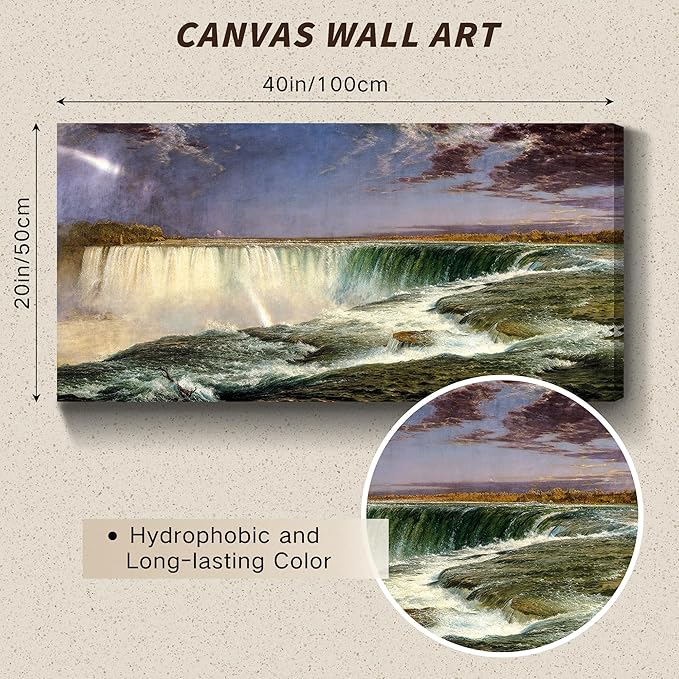 crmotu Large Canvas Wall Art, Rainbow Waterfall Landscape Art Prints, Niagara Falls Vintage Decor Pictures, Retro Cliff River Nature Scenery Paintings Wall Decor Living Room Bedroom Bathroom 20"X40"