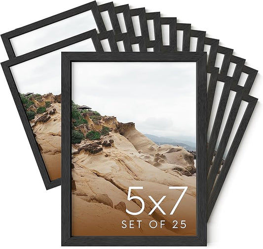 Haus and Hues 5x7 Black Oak Wood Photo Frame Set of 25 - Mini Picture Frames Bulk Gallery Set - Premium Bulk Picture Frames 5x7 for Stylish Photo Gallery Wall Frame Set - Ideal for Home & Office Decor