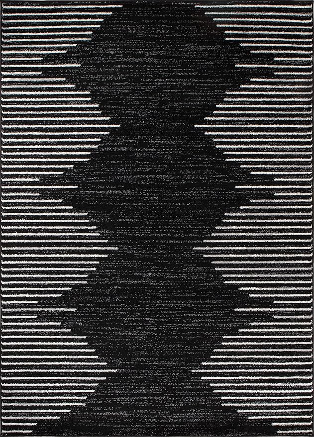 Rugshop Bohemian Stripe Stain Resistant High Traffic Living Room Kitchen Bedroom Dining Home Office Area Rug 3' x 5' Black