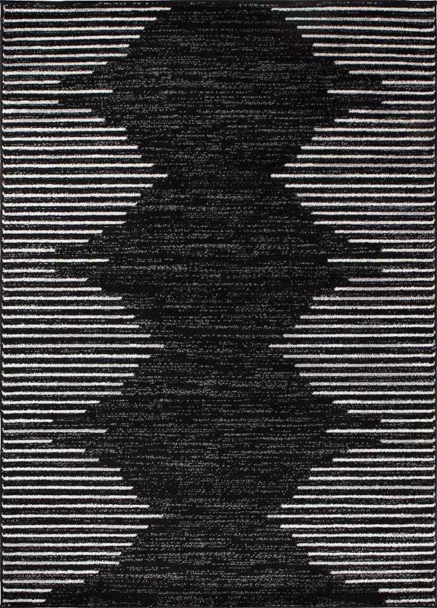 Rugshop Bohemian Stripe Stain Resistant High Traffic Living Room Kitchen Bedroom Dining Home Office Area Rug 8' x 10' Black