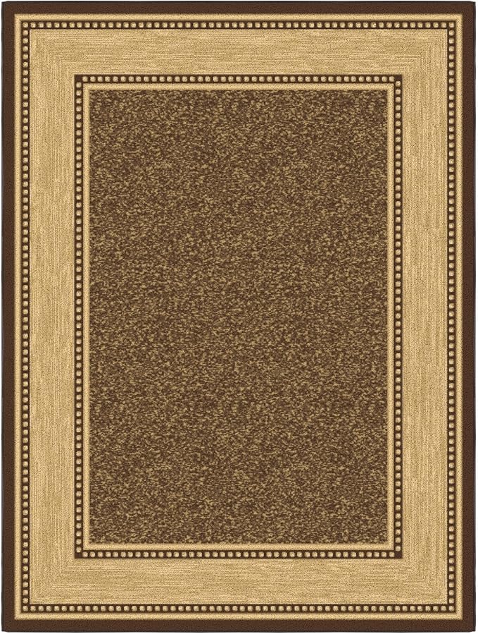 Ottomanson 5' x 6'6" Rugs for Living Room Border Area Rug for Bedroom - Non Slip Durable Large Floor Carpet for High Traffic Areas - Indoor Rug for Dining Room Kitchen Kids Playroom, Brown