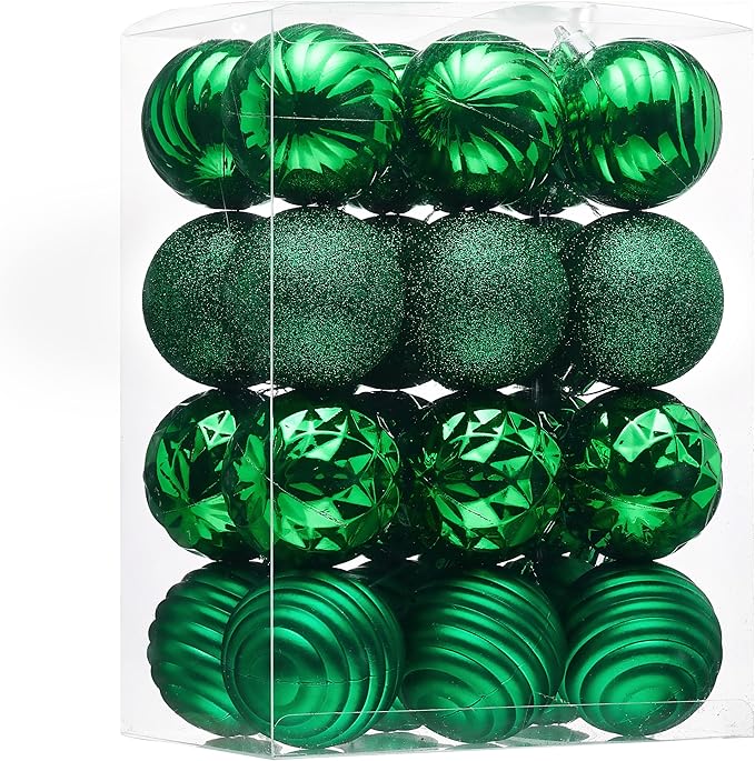 Valery Madelyn Christmas Ornaments Tree Decorations Set for Fall Halloween, 24ct Green Shatterproof Ball Ornaments, 2.36" Hanging Ornament Bulk for Xmas Holiday Party Decor