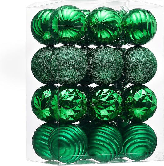 Valery Madelyn Christmas Ornaments Tree Decorations Set for Fall Halloween, 24ct Green Shatterproof Ball Ornaments, 2.36" Hanging Ornament Bulk for Xmas Holiday Party Decor