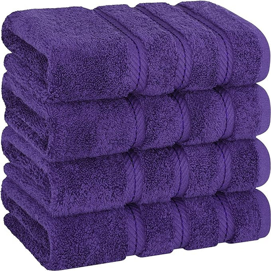 American Soft Linen Luxury Hand Towels for Bathroom, 600 GSM 100% Cotton Turkish 4 Piece Hand Towel Set, 600 GSM Hand Face Towels for Kitchen, Purple Hand Towels