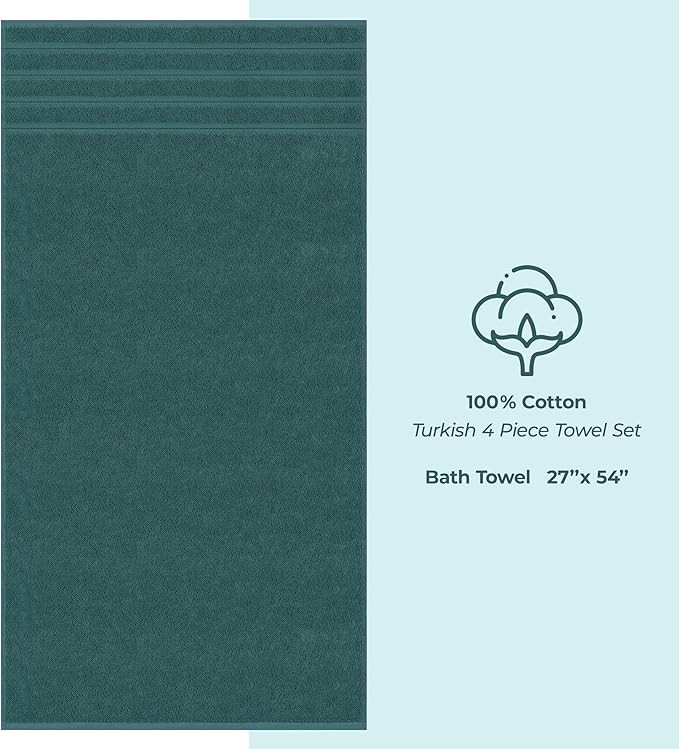 American Soft Linen Luxury 4 Piece Bath Towel Set, 600 GSM 100% Cotton Turkish Bath Towels for Bathroom, 27x54 in Extra Large Bathroom Shower Towels, Teal