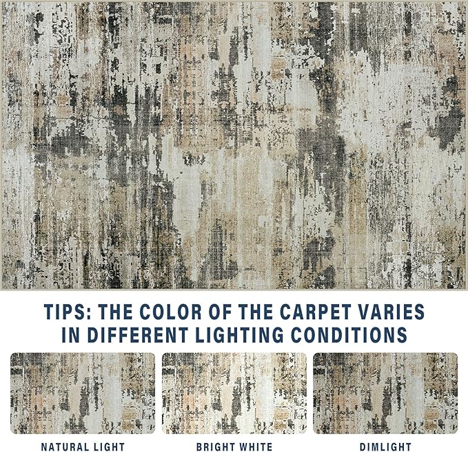 8x10 Area Rugs for Living Room: Large Machine Washable Area Rug with Non Slip Backing Non Shedding Abstract Stain Resistant Carpet for Bedroom Dining Room Nursery Home Office - Beige/Brown