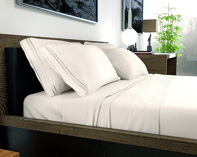 DREAMCARE Queen Sheet Set – 6 pcs Cooling Bed Sheets – up to 21” Deep Pocket Queen Sheets Set – 2500 Supreme Collection – Extra Soft 100% Brushed Microfiber Hotel Luxury with Side Pocket – Ivory