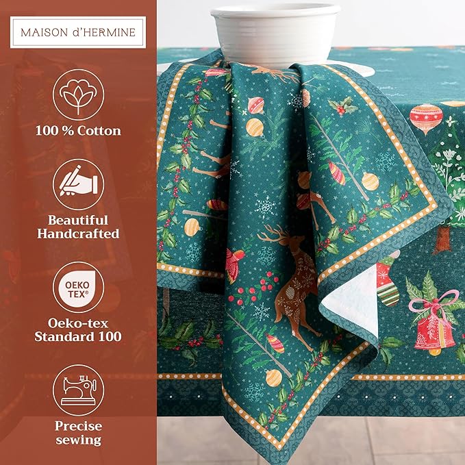 Maison d' Hermine Cloth Napkins Set of 4 100% Cotton Everyday Reusable Square Napkins Cloth Washable, Dinner, Party, Wedding, Restaurant (Hygge Christmas, 20" x 20")