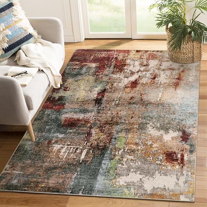 Lahome Modern Abstract Area Rug - 4x6 Washable Rugs for Living Room Bedroom Dining Room, Contemporary Indoor Floor Carpet for Kitchen Laundry Room Entryway Home Office