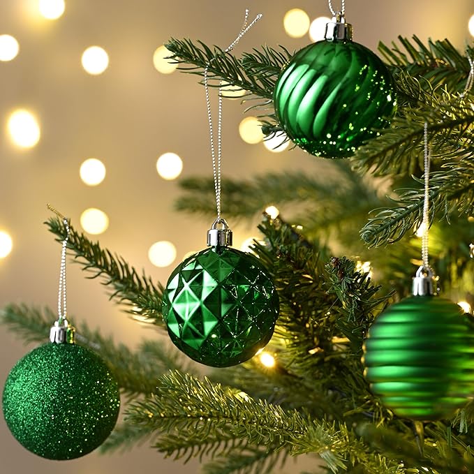 Valery Madelyn Christmas Ornaments Tree Decorations Set for Fall Halloween, 24ct Green Shatterproof Ball Ornaments, 2.36" Hanging Ornament Bulk for Xmas Holiday Party Decor