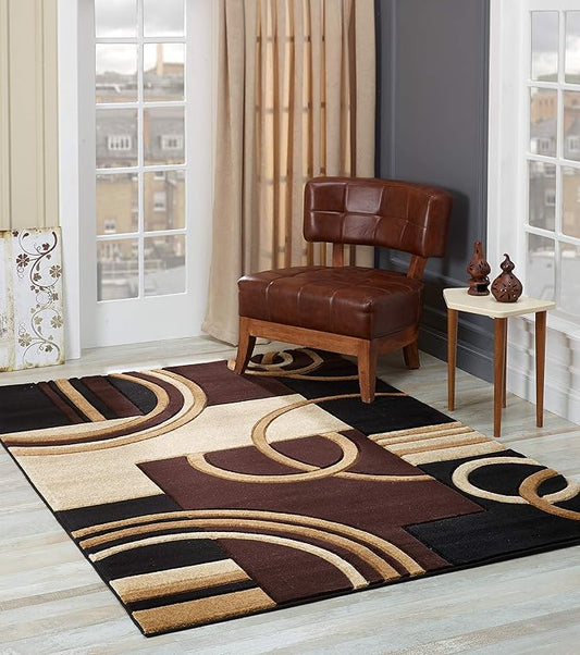 GLORY RUGS Area Rug Modern Soft Hand Carved Contemporary Floor Carpet with Premium Fluffy Texture for Indoor Living Dining Room and Bedroom Area (Brown, 5x7)