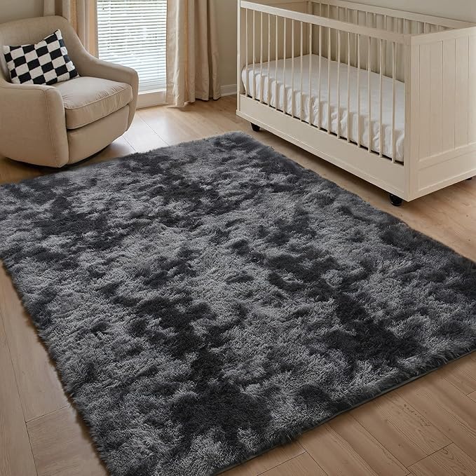 Black Area Rugs 4x6 for Living Room, Shag Rug Washable Non-Slip Large Area Rug Super Soft Indoor Fuzzy Carpet Fluffy Rugs for Bedroom Home Aesthetic Decor