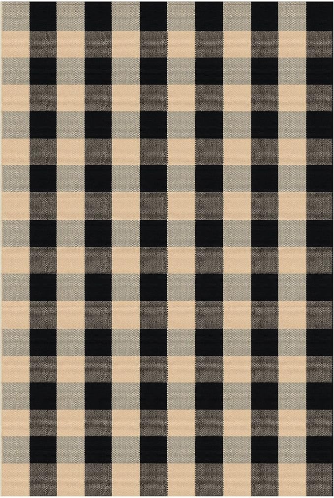 KOZYFLY Buffalo Plaid Area Rug 4 x 6 Ft Brown and Black Checkered Rug Washable Outdoor Rugs Cotton Rugs for Bedroom Front Door Mat Carpet for Front Porch Living Room Dining Room Kitchen