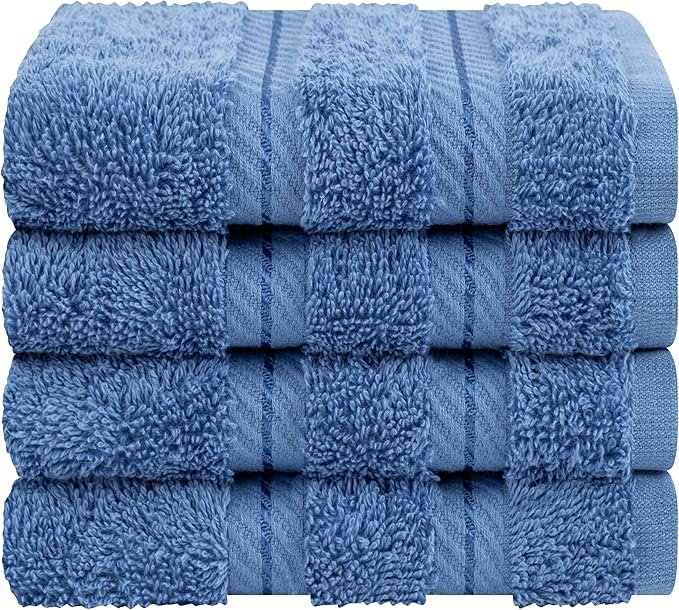 American Soft Linen Luxury Washcloths for Bathroom, 600 GSM 100% Cotton 4 Piece Turkish Wash Cloth Set, 13x13 in Soft Rags for Body and Face, Electric Blue Washcloths