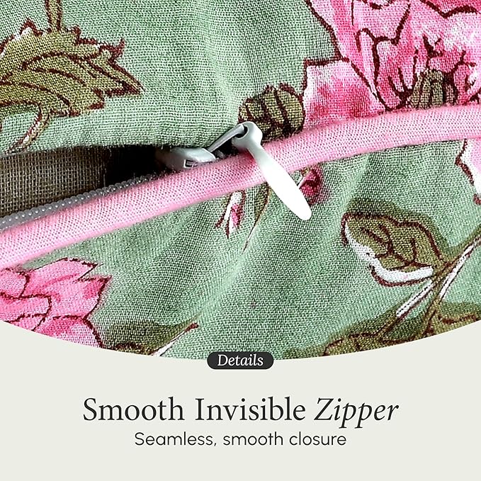 CPC 100% Cotton Throw Pillow Covers 20x20 Inch, Set of 2 Pink Block Print Pattern Couch Pillow, Cute Boho Decorative Pillows for Living Room, Bedroom with Hidden Zipper- Pink Tourmaline