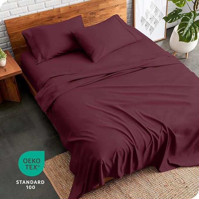 Bare Home Twin XL Sheet Set - College Dorm Size - Luxury 1800 Ultra-Soft Microfiber Twin Extra Long Bed Sheets - Deep Pockets - Easy Fit - Extra Soft - 3 Piece Set - Bed Sheets (Twin XL, Burgundy)